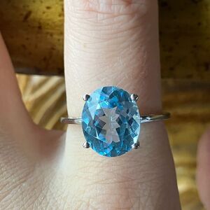 Natural Sky Blue Topaz Sterling Silver Ring Size 9